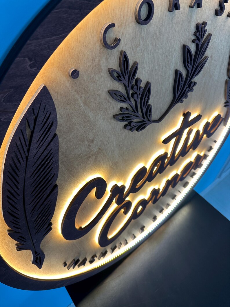 Custom Wooden Business Logo, LED Wall Sign With Backlight, Personalized ...