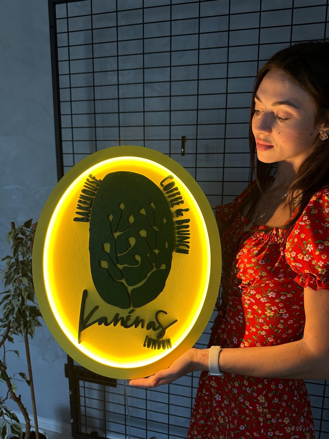 Wooden Round LED Logo Sign, Handmade Laser Cut Wall Decor, Custom ...