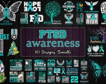 Teal PTSD Awareness SVG, Bundle von 18, veteran Mental Gesundheit Bewusstsein, nicht alle Wunden sind physisch, sein Kampf ist mein Kampf, Hoffnung