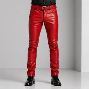 Red Pure Leather Pant – Michael Jackson Inspired Slim Fit Pants – Handmade Luxury Trousers (Tax & Duty Paid)
