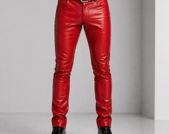 Red Pure Leather Pant – Michael Jackson Inspired Slim Fit Pants – Handmade Luxury Trousers (Tax & Duty Paid)