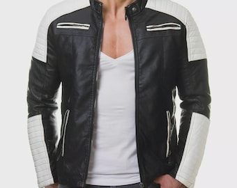 Handmade Black Lambskin Leather Motorcycle Jacket, Biker Moto Coat