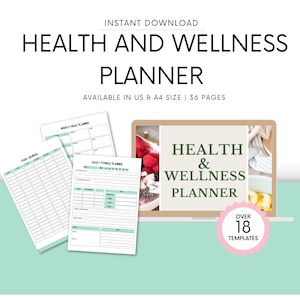 Health and Wellness Planner | Fitness Tracker | Meal Planner | Self-Care Journal | Workout Tracker | Wellness Goals Organizer |Printable PDF