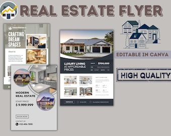 White and Gray Modern Luxury Real Estate Flyer Template, real estate marketing, realtor flyer, editable flyer, property listing flyer.