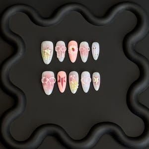 Kawaii Coquette 3D Press On Nails Stars Bows Pastel Sparkly