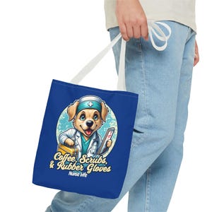 Nurse Life Tote Bag, Funny Dog Design, Coffee Scrubs & Rubber Gloves, Health Care Bag, Gift for Nurses, Cute Tote