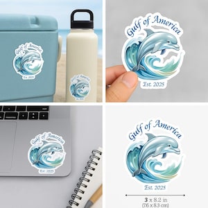 Funny Dolphin Sticker | Gulf of America, Coastal Humor Decal, Ocean Vibe Laptop Sticker, Eco Gift for Ocean Lovers, Free Shipping in USA
