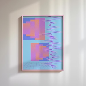 Vaporwave Aesthetic Digital Print - Retro Grid Pixel Art | 80s Pastel Wall Decor | Digital Download for Bedroom or Studio