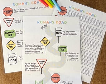 Romans Road Printable Activity, Bible Lesson, Christian, Homeschool, Sunday School, Tracing, Theology (Digital Download)