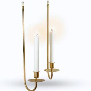 Metallic Gold Wall Candle Holders, Set of Wall Sconces, Modern Metal Candle Holders for Living Room, Fireplace & Home Décor, Candle Sconce