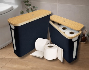 Cesta de bambú para guardar papel higiénico con tapa / Organizador de baño moderno