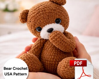 かぎ針編みのテディベアのパターン PDF、初心者向けあみぐるみチュートリアル、即時ダウンロード