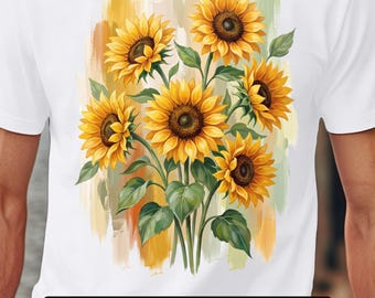 ひまわりの花束PNG、水彩ひまわり昇華デザイン、花柄シャツPNG、秋のデジタルダウンロード