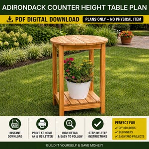 Adirondack Counter Height Table PDF | Wood Bistro Table (Woodworking Plans, Digital Download)