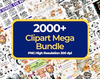 クリップアートメガバンドルPNG、2000点以上のPNGを1つのデジタルダウンロードに収録、ハロウィン新学期フラワーグラフィック、印刷可能なクラフトデザイン、商用利用可