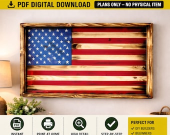 Progetto per bandiere rustiche in legno in formato PDF / Decorazione murale con bandiera americana in legno (Progetti di falegnameria, download digitale)