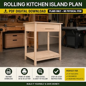 Rolling Kitchen Island PDF | DIY WoodWorking Plan Island with Storage (Digital Download)