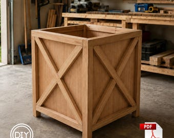 大型ファームハウスプランターボックスの木工設計図（PDF）、DIY屋外ガーデン構築ガイド、即時ダウンロード