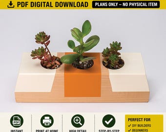 モダンな木製多肉植物プランターボックス（PDF）｜素朴な農家風プランター（木工設計図、デジタルダウンロード）