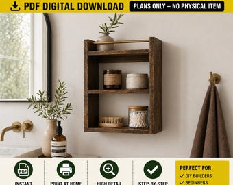 木製フローティングシェルフ（PDF）｜DIY本棚デコレーション（木工設計図、デジタルダウンロード）