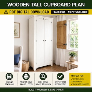 Wooden Tall Cupboard PDF | Wooden Closet Armoire (Woodworking Plans, Digital Download)