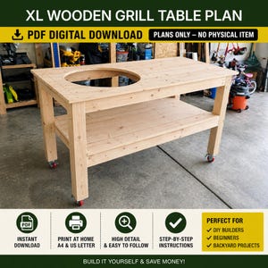 XL Wooden Grill Table PDF | Wooden BBQ Stand (Woodworking Plans, Digital Download)