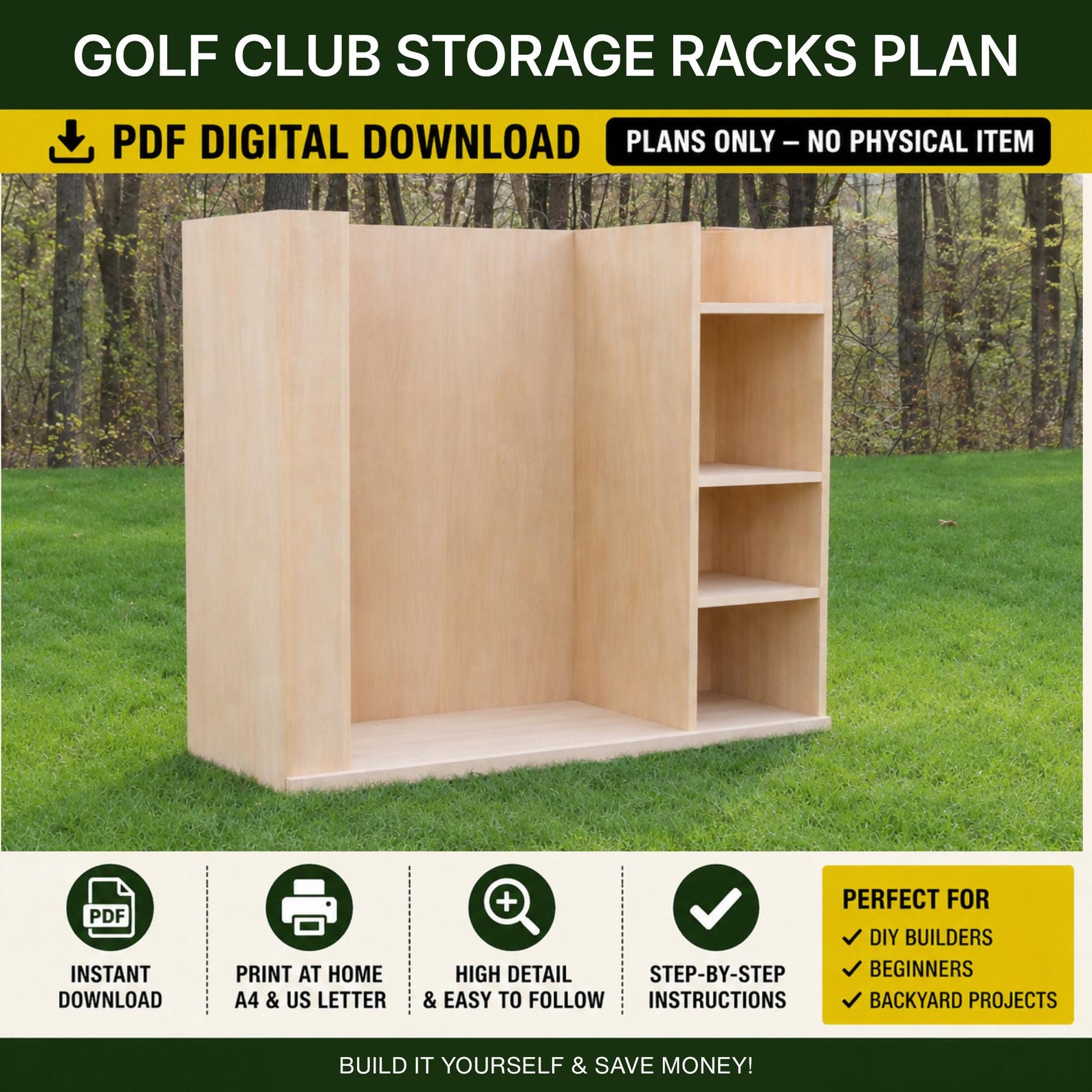 Golf Club Storage Racks PDF | Wooden Golf Bag Organizer (woodworking ...