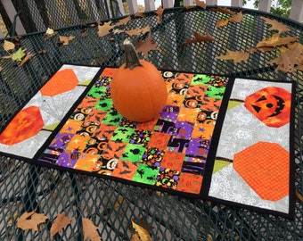 DISCOUNTED Pumpkin Patch 16x30 quilted Halloween table runner