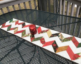 DISCOUNTED Christmas Zigzags 12x47 quilted table runner