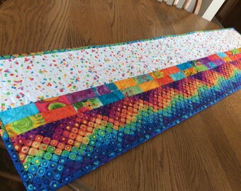 Tropical Path 14x55 OOAK quilted table runner in brights