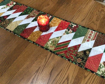 DISCOUNTED Christmas Chevrons 13x48 quilted table runner in traditional colors