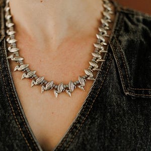 Pewter and Sterling Silver Pelican Necklace - Gray
