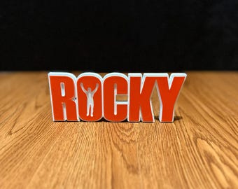 3D White & Red Printed Rocky Logo Display Stand