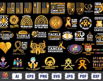 Childhood Cancer Bundle svg png, Retro Smile Face Png, September Awareness Month Png, Childhood Cancer svg, Gold Ribbon September Design svg
