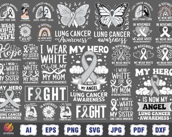 Lung Cancer Support svg png Bundle, White Ribbon, Lung Cancer Fighter Shirt, Lung Cancer svg, Lung Cancer Ribbon Svg,Lung Cancer Support Svg