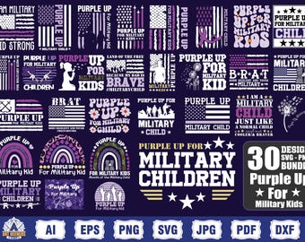 Purple Up for Military Child Png Svg Bundle, Military Kids Png, Military Child Awareness, Military Kid Strong, We Wear Purple,  Military svg