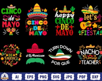 Cinco De Mayo svg png Bundle, Let's Fiesta Png svg, Mexico Tequila Png, Tacos Png, Nachos Hat, Mexican Party, Boho Floral Cinco De Mayo