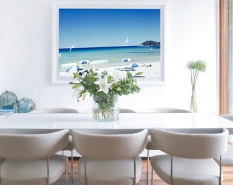 Pastel Beach Photography, Large Surf Poster, Ocean Wall Art, Seagull, Beach Decor, Tropical Wall Art, Summer, Ocean Photography, Beach Decor