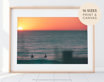 Sunset Beach Photography, Summer Sunset Print, Sunset Horizon, Surf Wall Art, Large Sunset Print, Ocean Art, Beach House Art, Golden Yellow