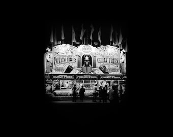 Black and White Street Photography, Calgary Stampede, Night Time Wall Art, Black and White Print, Retro Canada Print, Living Room Wall Art,