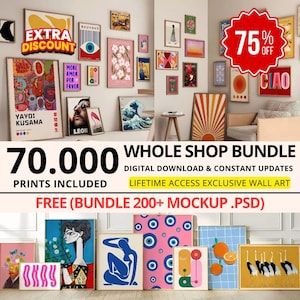 70.000 Maximalist Gallery Wall Art Bundle, Eclectic Retro Prints, Gallery Wall Set, Vintage & Trendy Wall Art for Home Decor