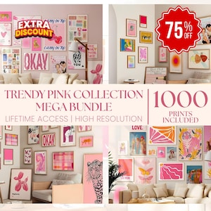Trendy Pink Wall Art Bundle | 1000+ Printable Gallery Decor | Coquette Aesthetic | Dorm Room, Feminine Digital Art