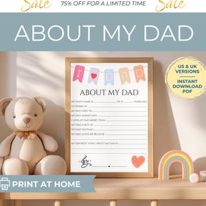 Imprimible para el Día del Padre con "Amo a mi papá" / Página para rellenar con espacios en blanco para el Día del Padre / Tamaño A4 y carta (EE. UU.) / Descarga instantánea
