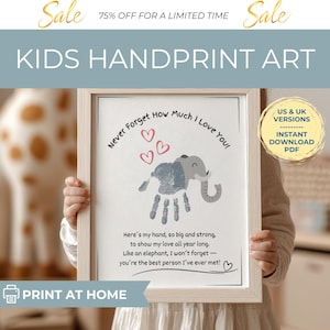 Manualidad de elefante con huella de mano imprimible / Poema "Nunca olvides cuánto te amo" / Regalo para niños / Tamaño A4 y carta de EE. UU. / Descarga instantánea