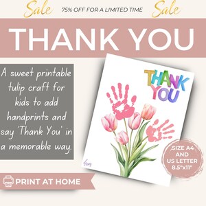 de remerciement imprimable empreinte de main | Artisanat floral bricolage pour enfants | Téléchargement instantané | Art d'empreinte de main pour la famille, les amis et plus