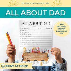 All About Dad Father’s Day Printable | Toolbox Theme Fill-in Worksheet for Kids | A4 & US Letter | Gift from Child | Instant Download