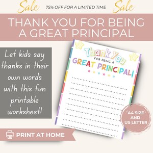Thank You Principal Printable | Principal Appreciation Gift from Students | Principal Appreciation | Instant Download School Activity