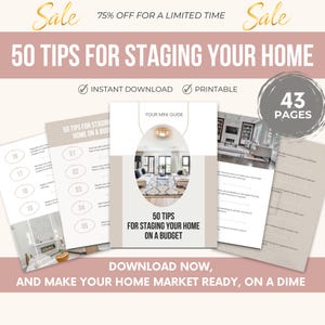 50 consejos de Home Staging (PDF), Guía de Home Staging Económica, Venda su casa rápidamente, Imprimible de Home Staging, Lista de verificación para la venta de una casa