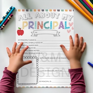 Plantilla PDF "Todo sobre mi director" / Imprimible de agradecimiento al director para niños / Regalo para completar / Tamaño carta (EE. UU.) / Descarga instantánea
