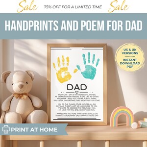 Vatertag Handabdruck Gedicht Printable | Andenken Geschenk für Papa von Kindern | Berührendes Gedicht mit Handabdrücken | A4 & US Letter | Sofort Download
